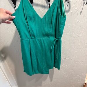 V-Neck Green Sleeveless Wrap Romper